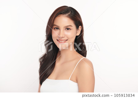 Beautiful young asian woman with clean fresh skin on white background, Face care, Facial treatment, Cosmetology, beauty and spa, Asian women portrait. Beautiful young asian woman with clean fresh skin on white background, Face care, Facial treatment, Cosmetology, beauty and spa, Asian women portrait. 105913834
