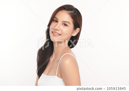 Beautiful young asian woman with clean fresh skin on white background, Face care, Facial treatment, Cosmetology, beauty and spa, Asian women portrait. Beautiful young asian woman with clean fresh skin on white background, Face care, Facial treatment, Cosmetology, beauty and spa, Asian women portrait. 105913845