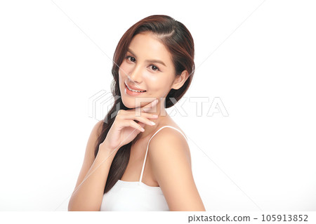 Beautiful young asian woman with clean fresh skin on white background, Face care, Facial treatment, Cosmetology, beauty and spa, Asian women portrait. 105913852