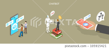 3D Isometric Flat Vector Conceptual Illustration of Chatbot Customer Support 105915421