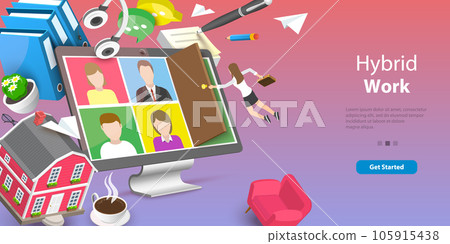 3D Vector Conceptual Illustration of Hybrid Job 3D Vector Conceptual Illustration of Hybrid Job 105915438