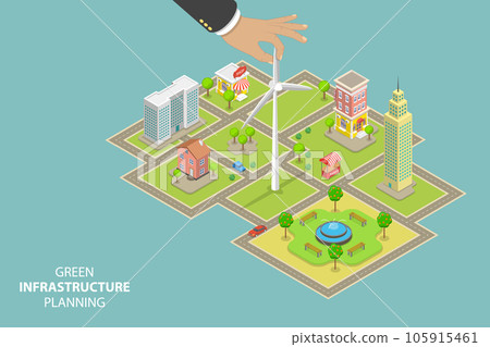 3D Isometric Flat Vector Conceptual Illustration of Green Infrastructure 105915461
