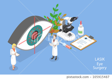 3D Isometric Flat Vector Conceptual Illustration of LASIK Eye Surgery 3D Isometric Flat Vector Conceptual Illustration of LASIK Eye Surgery 105915487