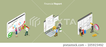 3D Isometric Flat Vector Conceptual Illustration of Financial Report 105915492