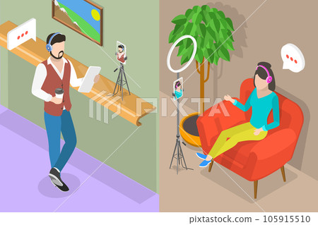 3D Isometric Flat Vector Conceptual Illustration of Video Blogger 3D Isometric Flat Vector Conceptual Illustration of Video Blogger 105915510