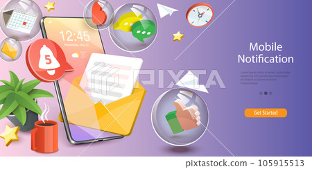 3D Vector Conceptual Illustration of Mobile Notification 105915513