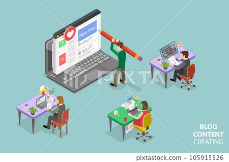 3D Isometric Flat Vector Conceptual Illustration of Blog Content Creating 105915526