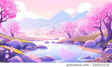 手绘卡通唯美风景插画背景素材 105915529