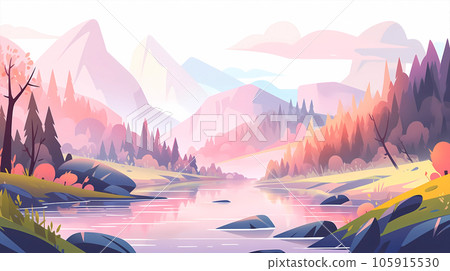 手绘卡通唯美风景插画背景素材 105915530