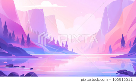 手绘卡通唯美风景插画背景素材 105915531