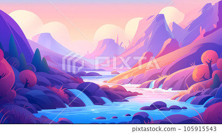 Hand-painted cartoon beautiful landscape illustration background material 105915543
