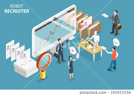 3D Isometric Flat Vector Conceptual Illustration of Robot HR Manager 3D Isometric Flat Vector Conceptual Illustration of Robot HR Manager 105915556