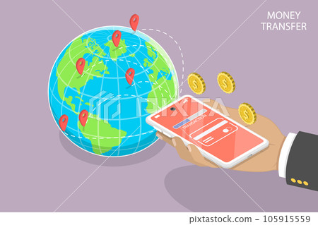 3D Isometric Flat Vector Conceptual Illustration of Money Transfer 105915559