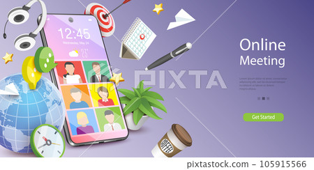 3D Vector Conceptual Illustration of Online Meeting 105915566