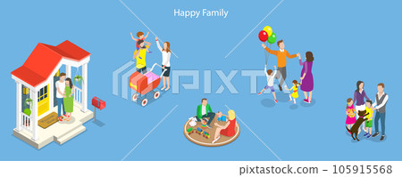 3D Isometric Flat Vector Conceptual Illustration of Happy Family Set 105915568