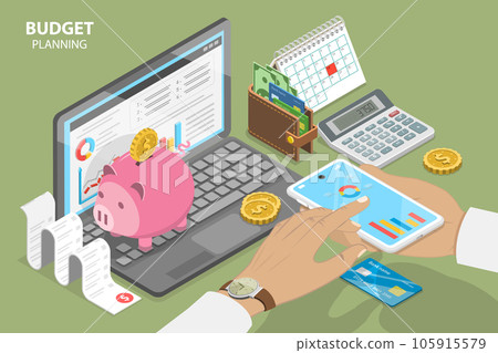 3D Isometric Flat Vector Conceptual Illustration of Budget Planning 3D Isometric Flat Vector Conceptual Illustration of Budget Planning 105915579