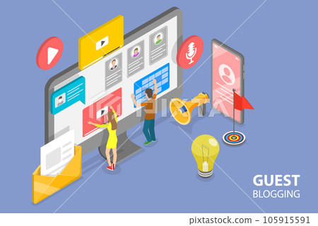 3D Isometric Flat Vector Conceptual Illustration of Guest Blogging 105915591