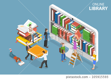 3D Isometric Flat Vector Conceptual Illustration of Online Library 105915593