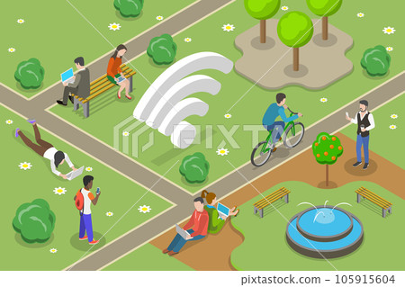 3D Isometric Flat Vector Conceptual Illustration of Free WiFi 105915604