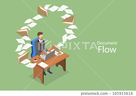 3D Isometric Flat Vector Conceptual Illustration of Document Flow 105915618