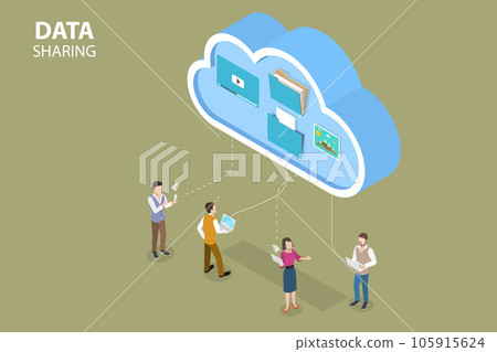 3D Isometric Flat Vector Conceptual Illustration of Data Sharing 105915624