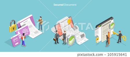 3D Isometric Flat Vector Conceptual Illustration of Secured Document 3D Isometric Flat Vector Conceptual Illustration of Secured Document 105915641