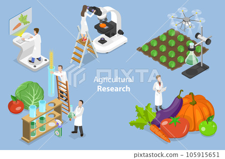 3D Isometric Flat Vector Conceptual Illustration of Agricultural Research 3D Isometric Flat Vector Conceptual Illustration of Agricultural Research 105915651