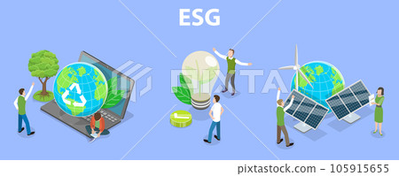 3D Isometric Flat Vector Conceptual Illustration of ESG 105915655