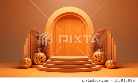 3d blank podium for your product. Halloween decoration. Halloween concept. Generative AI. 3d blank podium for your product. Halloween decoration. Halloween concept. Generative AI. 105915989