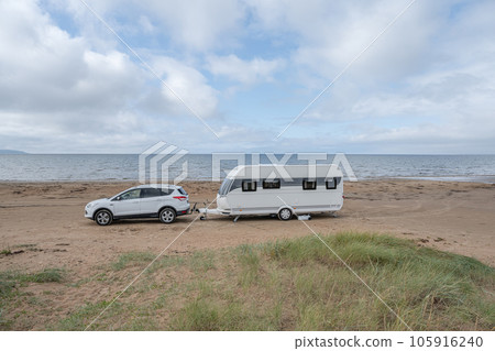 Caravan Campig beautiful landscape beach sand dunes near Melbystrand Laholm Sweden coast outdoor Lifestyle 105916240