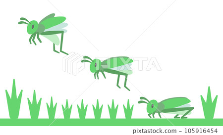 Illustration of a grasshopper jumping in the grass 105916454