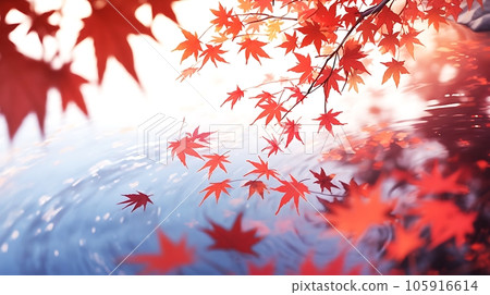 秋天的楓葉和河流，秋天的風景插圖 AI 生成的圖像 105916614