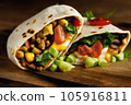 tortilla shells stuffed with meat sauce and beans 105916811