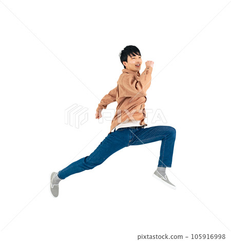 Casual young man jumping Background transparent clipping PNG 105916998