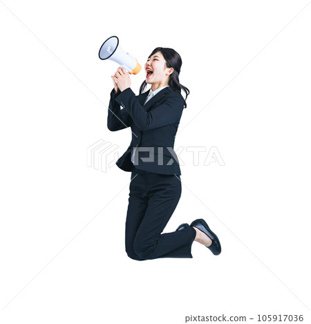 Young business woman cheering with a loudspeaker Background transparent clipping PNG Young business woman cheering with a loudspeaker Background transparent clipping PNG 105917036