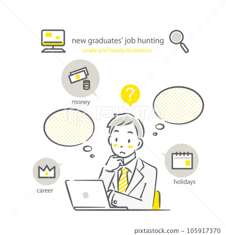 Job-hunting man thinking about various things Simple and stylish line drawing illustration Job-hunting man thinking about various things Simple and stylish line drawing illustration 105917370