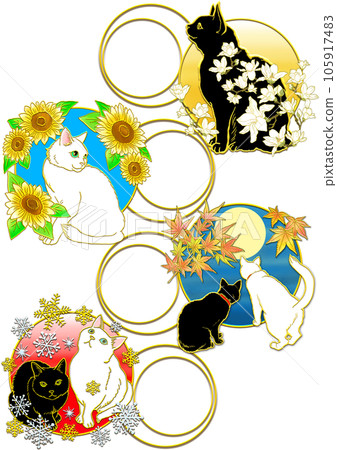 Spring, summer, autumn and winter _ cats and seasonal flowers _ vertical 105917483