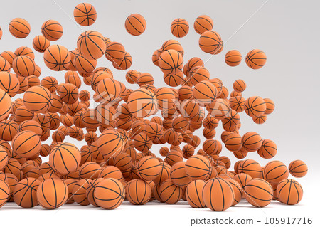 Many of flying orange basketball ball falling on white background 105917716
