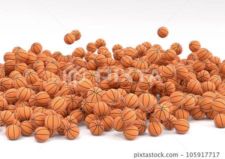 Many of flying orange basketball ball falling on white background 105917717