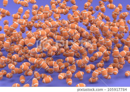Many of flying orange american football ball falling on violet background Many of flying orange american football ball falling on violet background 105917784