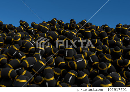 Many of flying black american football ball falling on white background Many of flying black american football ball falling on white background 105917791