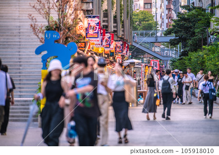 Tokyo cityscape in Japan Summer festival flags... Shibuya Yokocho in front of Shibuya Station bustling with foreigners, with perfect ventilation measures = August 14 105918010