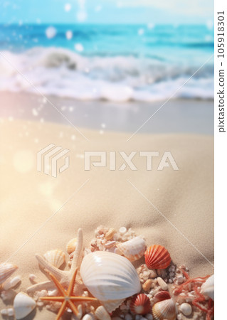 Landscape with seashells on tropical beach - summer holiday Landscape with seashells on tropical beach - summer holiday 105918301