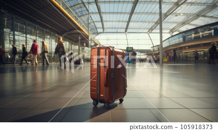 Red Suitcase in airport terminal, travel concept Red Suitcase in airport terminal, travel concept 105918373