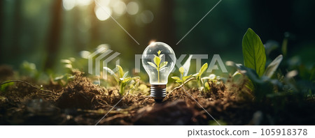 Saving energy and environment.  Tree growth in light bulb for saving Ecology energy nature. Eco and Technology concept 105918378