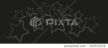 Christmas composition with stars. Hand drawing continues one single line. Vector stock illustration isolated on black background for invitation, card, frame or border. Editable stroke. EPS 105918516
