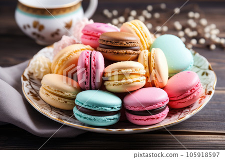 Colorful macaroons cookies in a plate Colorful macaroons cookies in a plate 105918597