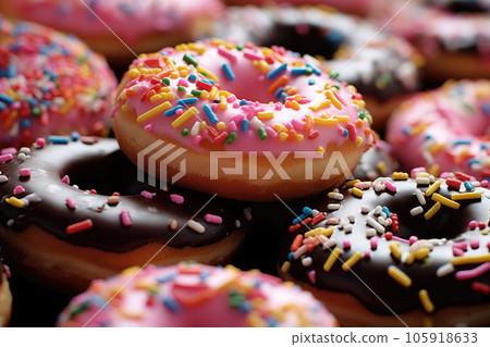 Donuts with frosting close-up 105918633