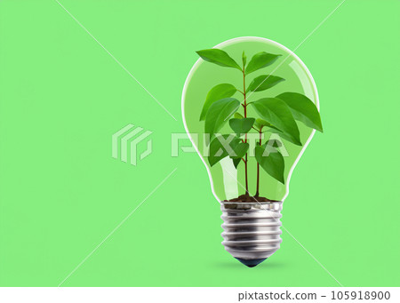 Green Eco-Friendly Lightbulb from Fresh Leaves - Sustainable Concept for Nature, Environment, and Renewable Energy Green Eco-Friendly Lightbulb from Fresh Leaves - Sustainable Concept for Nature, Environment, and Renewable Energy 105918900