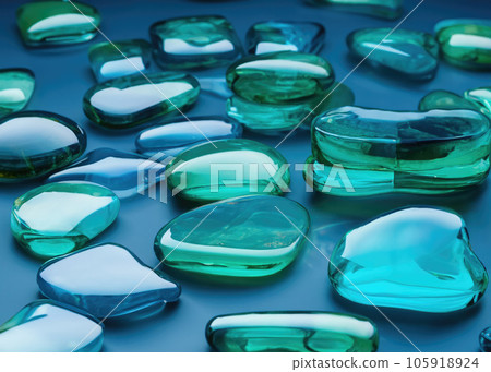 Blue-Coloured Translucent Glass Water Stones Overlapping Blue-Coloured Translucent Glass Water Stones Overlapping 105918924